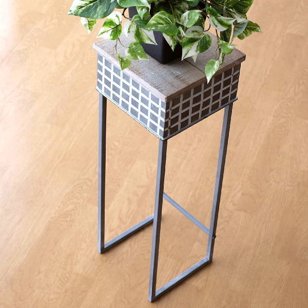 花台 玄関 室内 フラワースタンド アンティーク おしゃれ 木製 アイアン 観葉植物置き台 植木鉢スタンド 鉢置き 飾り台 四角 正方形 高さ62cm メタルとウッドのスタンドS [spc3535]