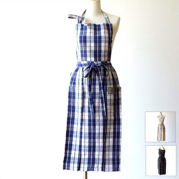 エプロン コットン リネン おしゃれ かわいい 綿 麻 シンプル ワンピース お尻が隠れる 無地 チェック ロング コットンリネンのギャザー・エプロン3タイプ [spc4542]