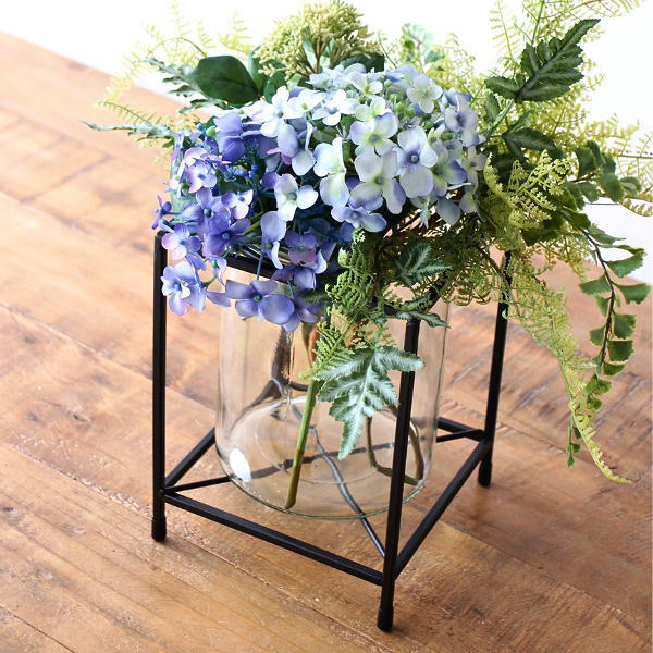 花瓶 ガラス シンプル おしゃれ モダン フラワーベース 枝物 広口 円柱 円筒 台 脚付き 花器 キャンドルホルダー 透明 玄関 卓上 アイアンスタンド付きフラワーベース [spc7358]
