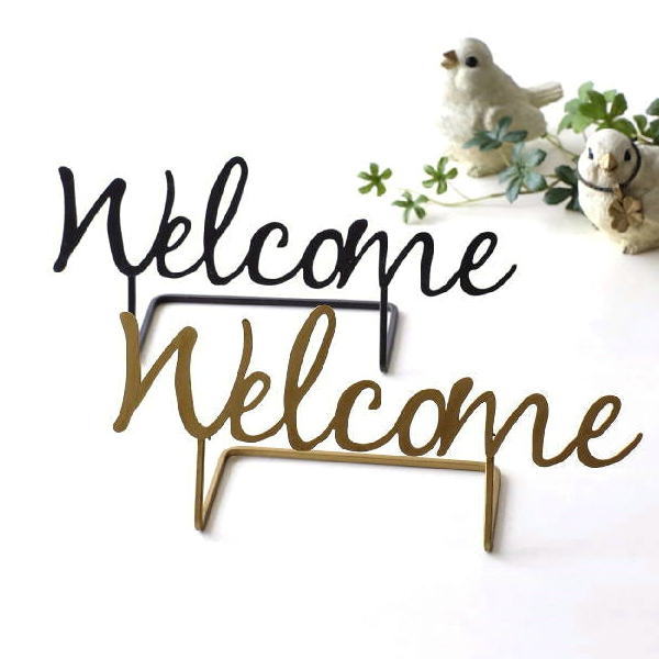 ウェルカム スタンド おしゃれ サインスタンド アイアン オブジェ 置物 卓上 Welcome シンプル 玄関 アイアンのwelcomeサインスタンド 2カラー [spc8104]