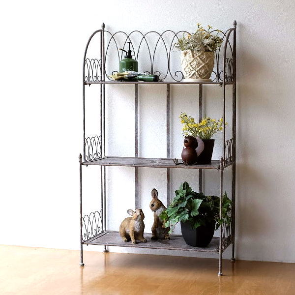 ラック 3段 棚 シェルフ おしゃれ アイアン 飾り棚 折りたたみ コンパクト アンティーク風 ディスプレイラック シャビーアイアンの3段シェルフ 【送料無料】 [spc9326]