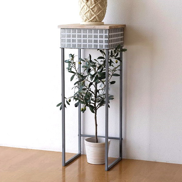 花台 玄関 室内 フラワースタンド アンティーク おしゃれ 木製 アイアン 観葉植物置き台 植木鉢スタンド 鉢置き 飾り台 四角 正方形 高さ76cm メタルとウッドのスタンド L [spc9478]