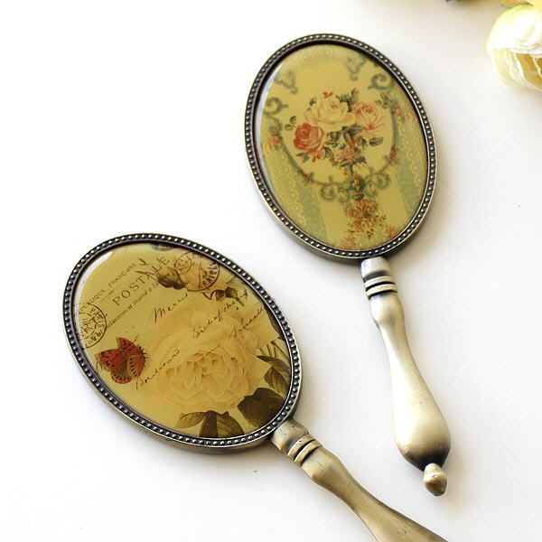 ハンドミラー 手鏡 おしゃれ コンパクト かわいい ミラー 鏡 アンティーク エレガント 小物雑貨 プレゼント エレガントなハンドミラー 2タイプ [spc9821]