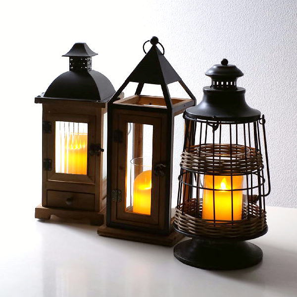 ランタン オブジェ おしゃれ 置物 LEDキャンドルホルダー LEDキャンドル付き ウッド ラタン ナチュラル LEDキャンドル付 ランタンオブジェ 3タイプ [spc9974]