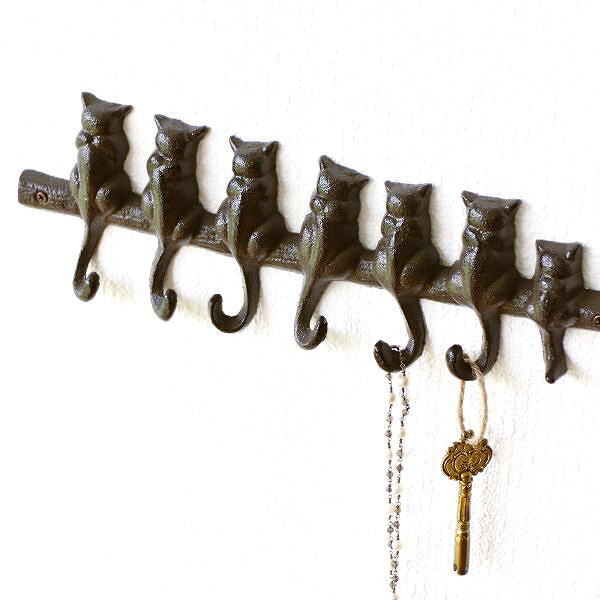 壁掛けフック ウォールフック 猫 ねこ おしゃれ かわいい 壁掛け アイアン キーフック アンティーク風 アイアン７匹のネコフック [swa2164]
