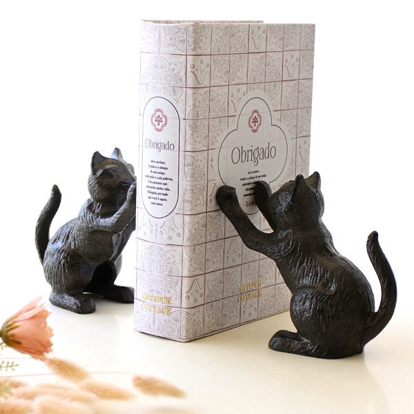 本立て ブックエンド おしゃれ 猫 ネコ ねこ ブックスタンド アンティーク風 卓上 猫雑貨 猫置物 CDスタンド かわいい ネコのハイタッチ ブックエンド [swa2901]
