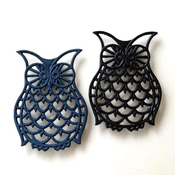 鍋敷き ふくろう 雑貨 鉄 ポットスタンド やかん置き アイアンフクロウの鍋敷き 2カラー [swa3169]