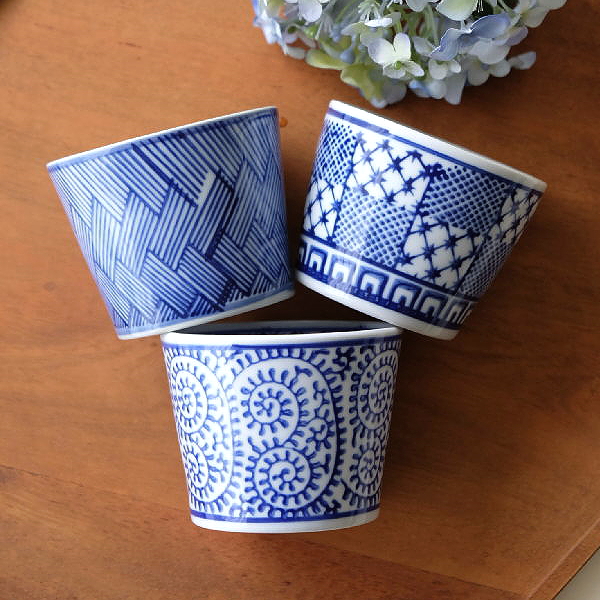 蕎麦猪口セット フリーカップ 磁器 陶器 おしゃれ デザートカップ 小鉢 湯呑み ざるそば つゆ入れ 青花 そば猪口 3個セット [swa3888]