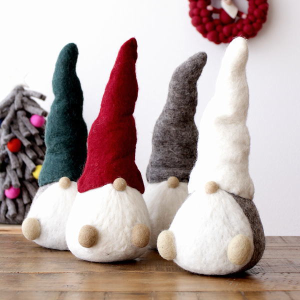 クリスマス Xmas サンタクロース オブジェ 置物 おしゃれ かわいい フェルト 雑貨 卓上 飾り 緑 赤 白 グレー 羊毛フェルトのCorocoro Santa stand 4カラー [tbk7055]