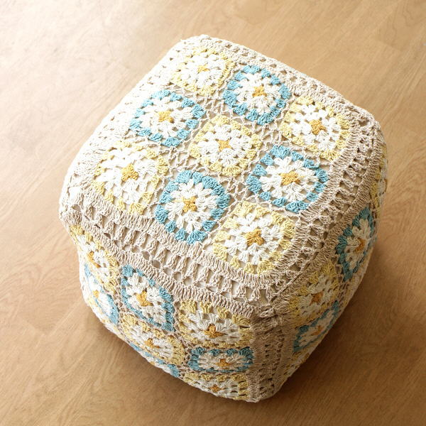 プフ クッション ソファークッション スツール おしゃれ かわいい ビーズクッション ニットプフ オットマン プフ クロシェット 【送料無料】 [tom1574]