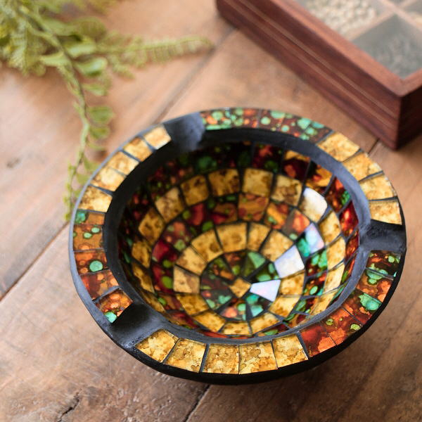 灰皿 おしゃれ ガラス 卓上 小物入れ アクセサリー入れ モザイク灰皿 [tom1582]