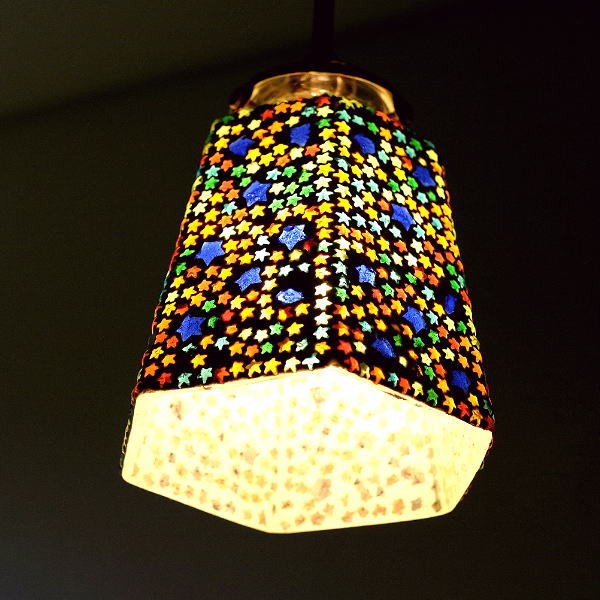ペンダントライト ガラス おしゃれ かわいい 可愛い モザイク 1灯 シーリングライト 天井照明 トイレ キッチン モザイクハンギングランプ 六角スター [tom2293]