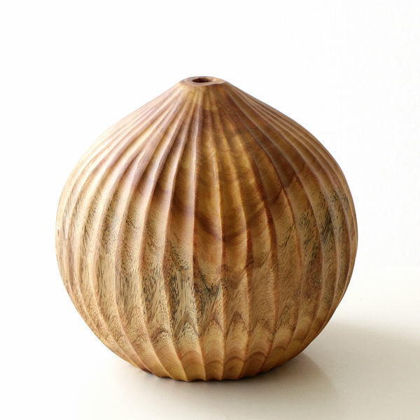 フラワーベース マンゴーウッド 木製 オブジェ おしゃれ 花瓶 ドライフラワー専用 マンゴーウッドのフラワーベース ラウンド L [tom2360]