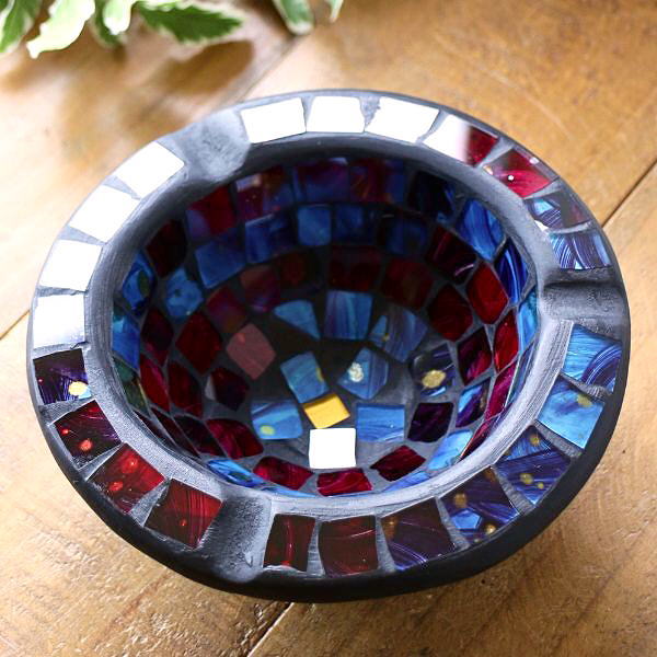 灰皿 おしゃれ 卓上 ガラス 小物入れ モザイクガラスの灰皿 サークル [tom6511]