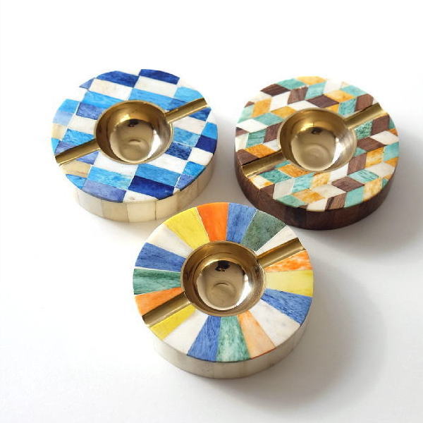 灰皿 おしゃれ 卓上 カラフル デザイン レトロ アンティーク 真鍮 シーシャムウッド ボーンのサークルアッシュトレイ 3タイプ [tom6760]