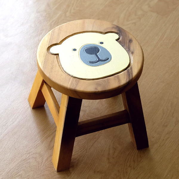 スツール 木製 子供 椅子 おしゃれ ミニスツール 小さい ウッドスツール 丸椅子 子供用 かわいい 無垢材 花台 ミニテーブル クマ 子供椅子 白くまくん [tom8573]