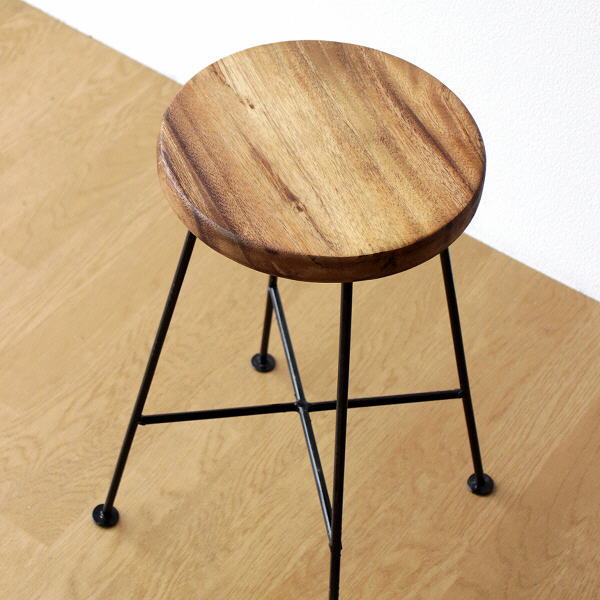 スツール 木製 おしゃれ アイアン 鉄脚 天然木 無垢材 かわいい ウッドスツール 丸椅子 シンプル 北欧 アイアンとウッドのプレーンスツール [tom8687]