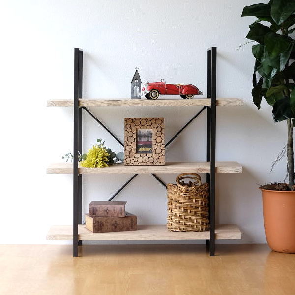 シェルフ アイアン 木製 おしゃれ 本棚 ディスプレイラック オープンラック オープンシェルフ 飾り棚 幅100 アイアンとウッドの組み立てシェルフ 3段 Toy0756 ギギliving