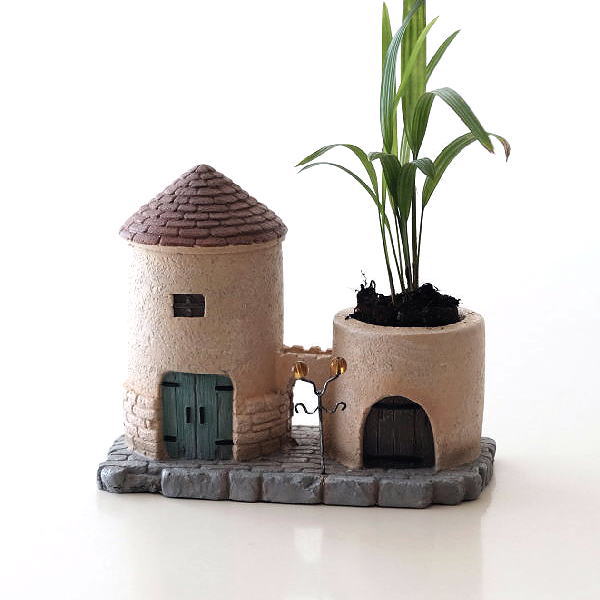 プランター ミニ セメント おしゃれ ガーデン レトロ 屋外 お庭 玄関 オブジェ 置き物 置物 かわいい メルヘンハウスのミニプランツポット B [toy1044]