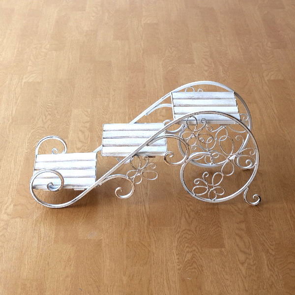 フラワースタンド 花台 アイアン 3段 木製 白 ホワイト シャビー アンティーク おしゃれ かわいい 鉢スタンド アイアンとウッドのフラワースタンド3段 【送料無料】 [toy1805]