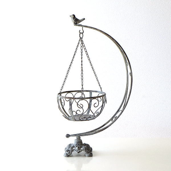 フラワースタンド ハンギング 吊り下げ 花台 アイアン シャビー アンティーク 鳥 かわいい 鉢ラック 鉢スタンド 吊り下げフラワースタンド [toy2377]