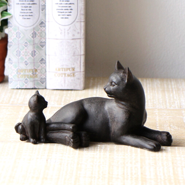 猫 置物 おしゃれ アンティーク 小さい ネコ オブジェ 可愛い レトロ 卓上 玄関 雑貨 小物 インテリア 親子猫の小さな置物 [toy4136]
