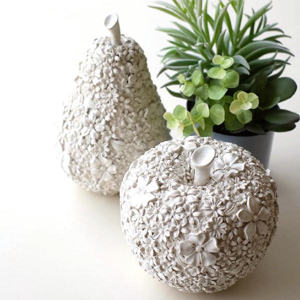 置物 オブジェ  リンゴ 洋ナシ インテリア 花 雑貨 おしゃれ アンティークホワイトのオブジェ ２タイプ [toy4198]