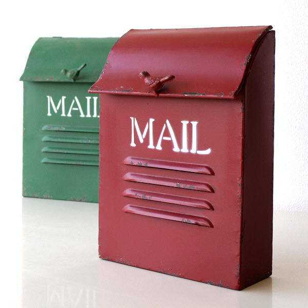 ポスト 壁掛け 郵便ポスト アンティーク おしゃれ レトロ 壁付け 郵便受け レッド 赤 グリーン 緑 シャビーなポスト2カラー [toy4663]
