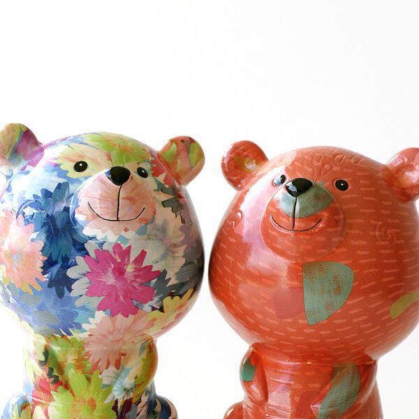 貯金箱 おしゃれ かわいい 陶器 クマ 熊 オブジェ 置物 可愛い インテリア 陶器のカラフル貯金箱 くま2タイプ [toy4960]