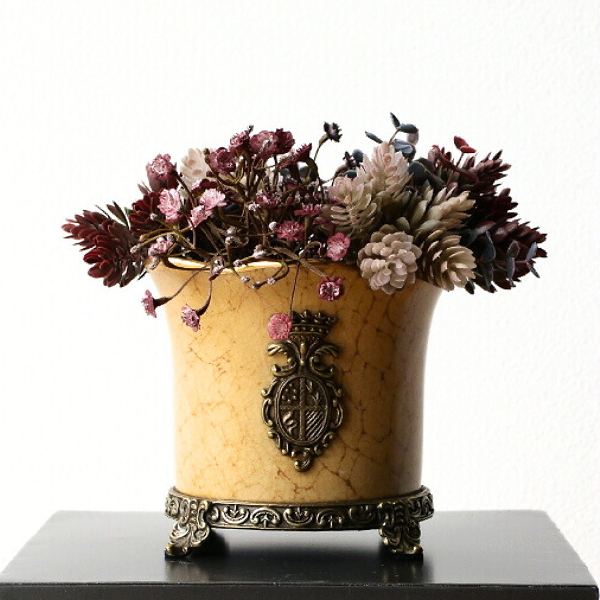 コンポート シノワズリ 置物 花瓶 鉢カバー アンティーク レトロ 陶器 真鍮 ゴールド 器 雑貨 エレガント 高級感 インテリア 脚付き シノワズリなサークルコンポート B [toy5804]