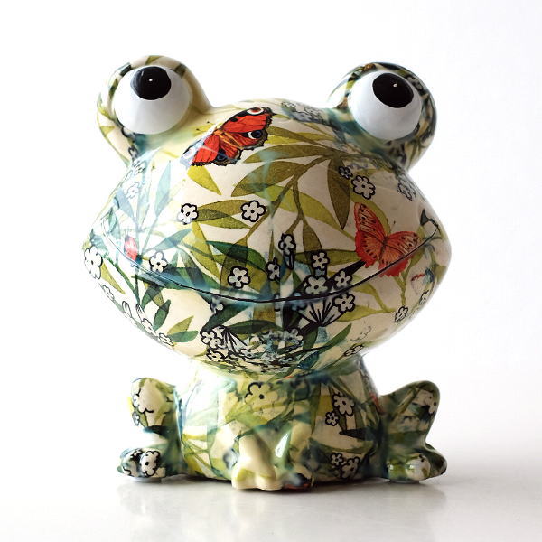 貯金箱 おしゃれ かわいい 陶器 カエル 蛙 オブジェ 置物 可愛い インテリア 陶器のカラフル貯金箱 ボタニカルフロッグ [toy6180]