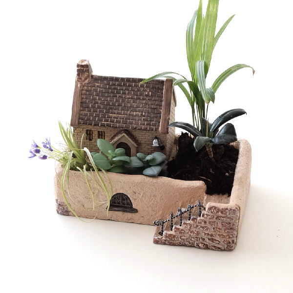 プランター ミニ セメント おしゃれ ガーデン レトロ 屋外 お庭 玄関 オブジェ 置き物 置物 かわいい メルヘンハウスのミニプランツポット F [toy6444]