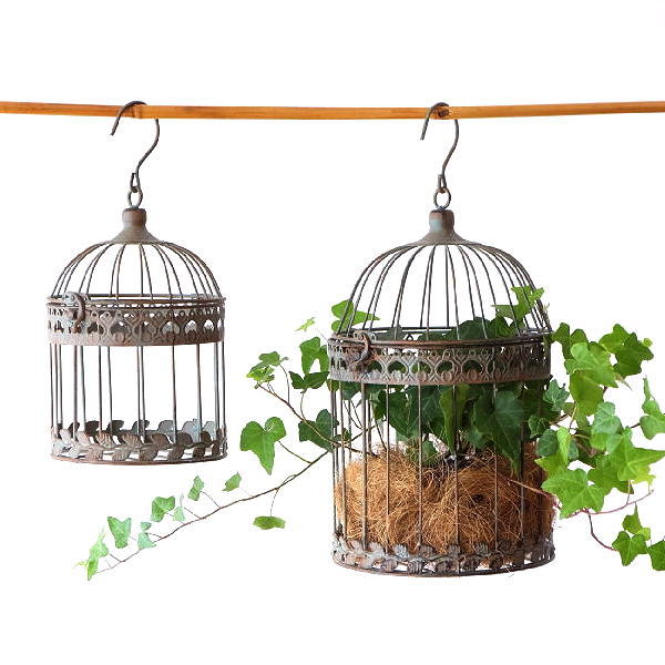 鳥かご アイアン インテリア ガーデニング シャビー アンティーク 観葉植物 ケージ ハンギング 吊り下げ プラントホルダー プランター アイアンの鳥カゴホルダー 大小2個セット [toy6501]