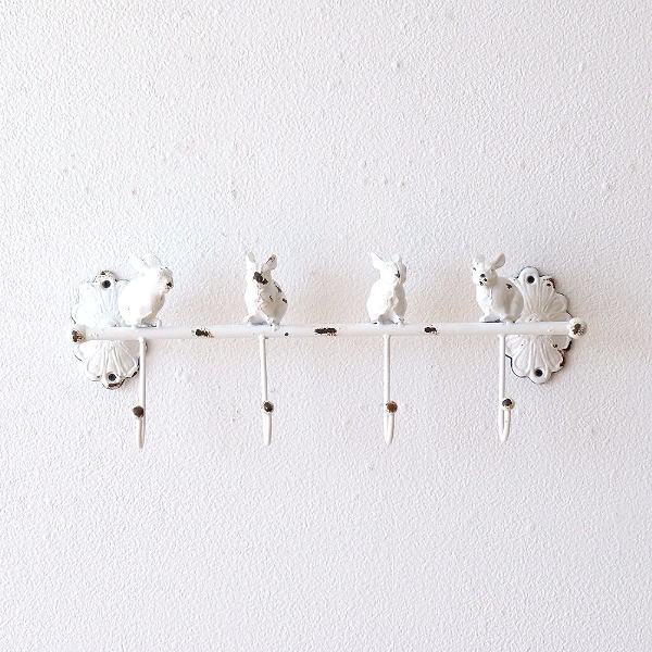 フック アンティーク 壁掛け おしゃれ アイアン レトロ ヴィンテージ うさぎ 白 ウォールフック インテリア ガーデニング シャビーなホワイトガーデンフック [toy6938]