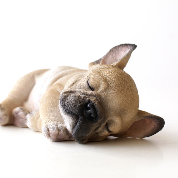 犬 置物 オブジェ アニマル 小さい 子犬 かわいい ドッグオーナメント 玄関 ガーデンオーナメント いねむりフレンチブルの小さな置物 [toy7014]