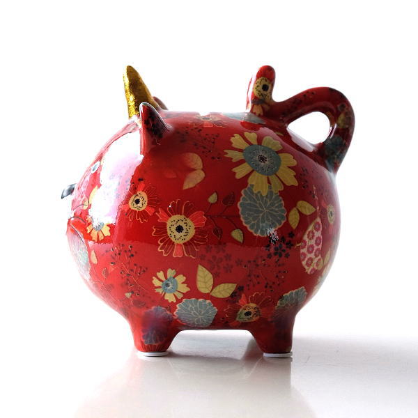 貯金箱 おしゃれ かわいい 陶器 ネコ 猫 オブジェ 置物 可愛い 動物 アニマル インテリア 陶器のカラフル貯金箱 ネコ [toy7370]