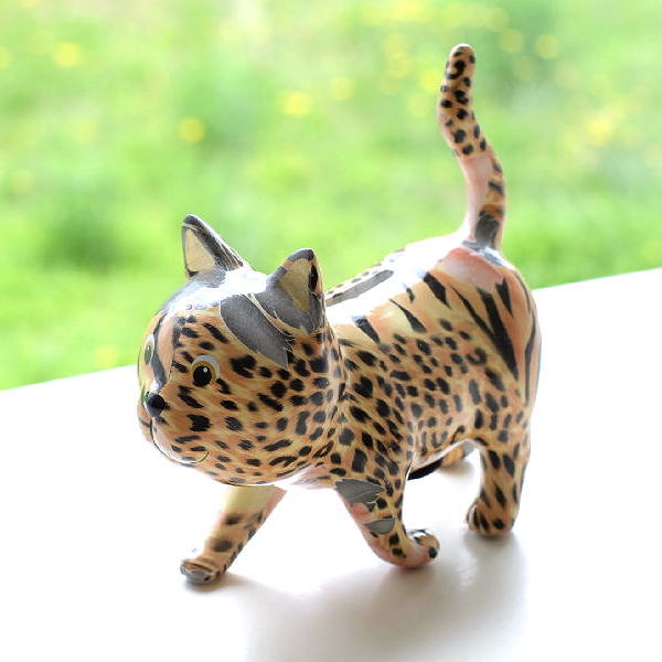 貯金箱 おしゃれ 陶器 猫 ねこ キャット オブジェ 置物 かわいい 動物 アニマル カラフル エスニック インテリア 陶器のカラフル貯金箱 ネコ [toy7603]