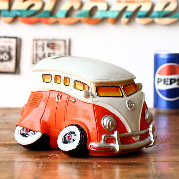 貯金箱 車 置物 オブジェ おしゃれ かわいい 500円玉 フォルクスワーゲンバス アンティーク レトロ おもしろ ユニーク アメリカン雑貨 バンバンカー Bang Bang Car Fw van [toy8025]