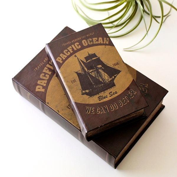 洋書 インテリア ボックス ダミー アンティーク 古書 オブジェ 本型 収納ボックス 小物入れ ブック型 レトロ ふた付き 卓上 ディスプレイ 収納ケース BOOK BOX 大・小 2個セット B [toy8035]