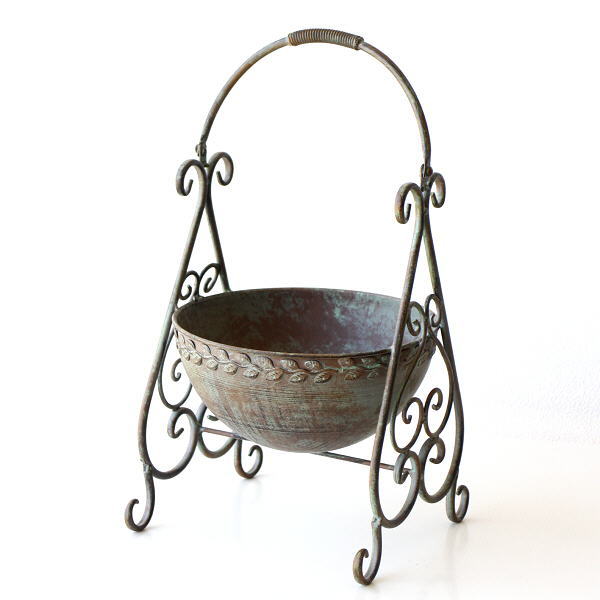 花台 アイアン フラワースタンド おしゃれ 鉢スタンド 鉢置き台 ハンドル付き レトロ ハンドル付きアイアンフラワースタンド [toy8909]