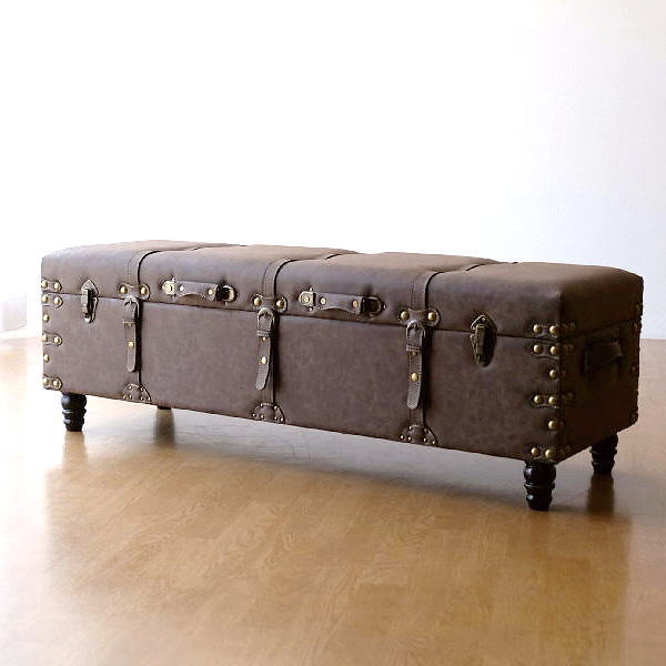 ベンチ 収納付 ソファ スツール おしゃれ トランクベンチ ヴィンテージ風 アンティーク調 収納 ボックス TRUNK BENCH A 【送料無料】 [toy9194]