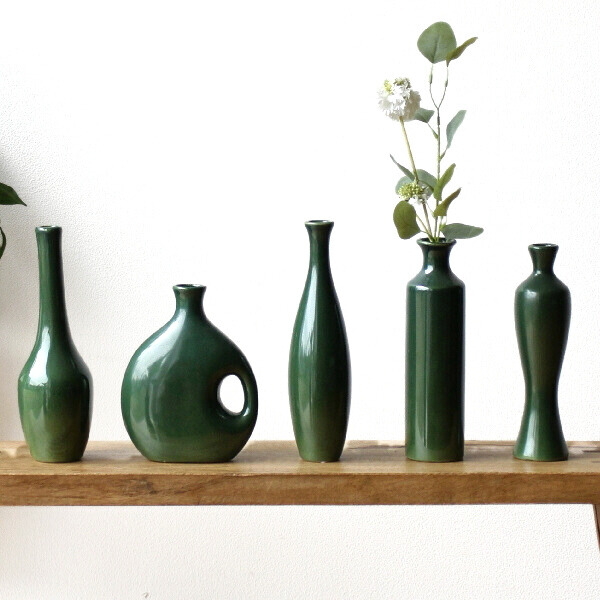 フラワーベース 花瓶 セラミック オリーブグリーン おしゃれ 北欧 モダン ドライフラワー 生花 シンプル 花器 細長い Olive Ceramic Vase 5タイプ [tsc8410]