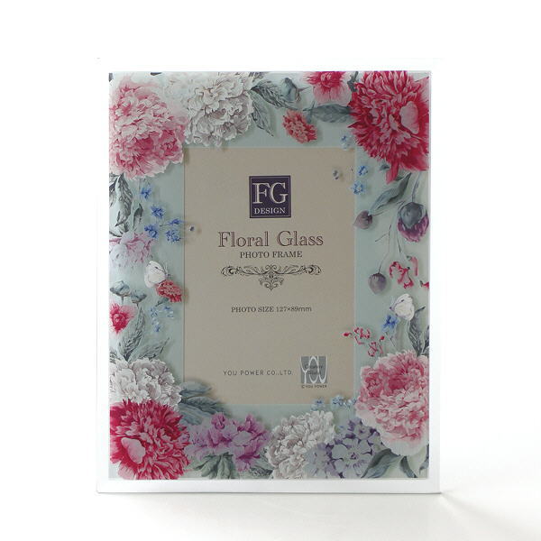 フォトフレーム 写真立て おしゃれ ガラス 花 フラワー かわいい 自然 水彩画 グリーン ナチュラル ガラスのフォトフレーム ダリア [uwr1118]
