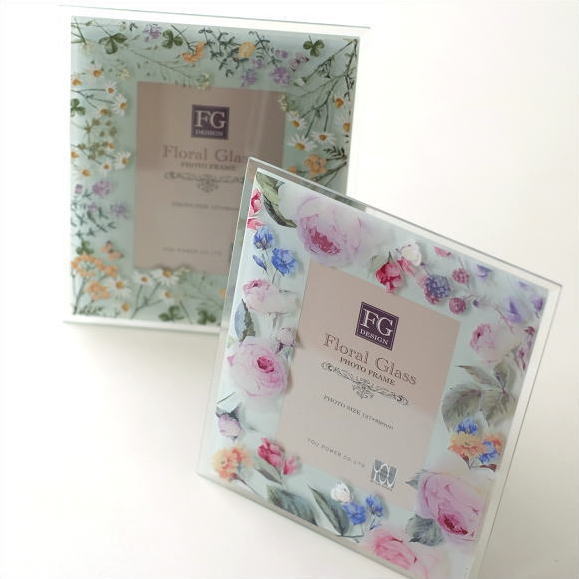 フォトフレーム 写真立て ガラス おしゃれ 花 フラワー かわいい 自然 水彩画 グリーン ナチュラル ガラスのフォトフレーム フラワー2タイプ [uwr7992]