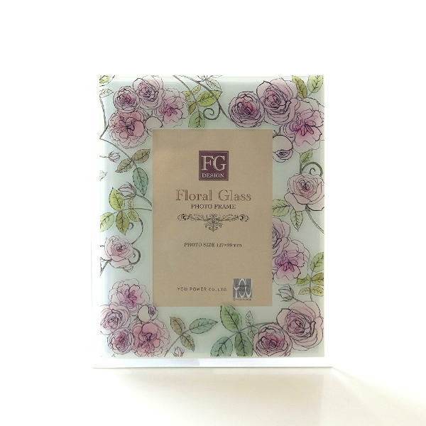 フォトフレーム 写真立て ガラス おしゃれ 花 フラワー かわいい 自然 水彩画 グリーン ナチュラル ガラスのフォトフレーム ローズ [uwr9789]