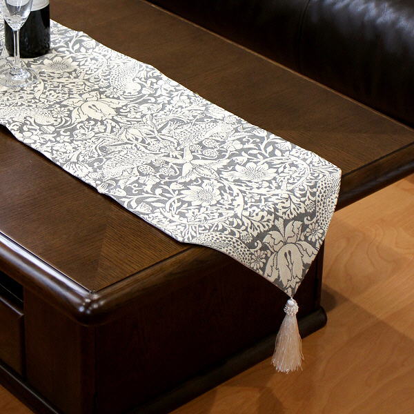 テーブルランナー ロング おしゃれ タッセル付き モダン 北欧 テーブルクロス テーブルセンター Strawberry Thief テーブルランナー GY 150cm [vin1018]