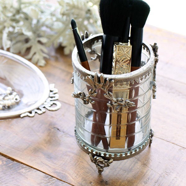 小物入れ おしゃれ 真鍮 ガラス エレガント ブラシスタンド ガラススタンド ツールスタンド かわいい 真鍮とガラスのサークルホルダー [vin1454]