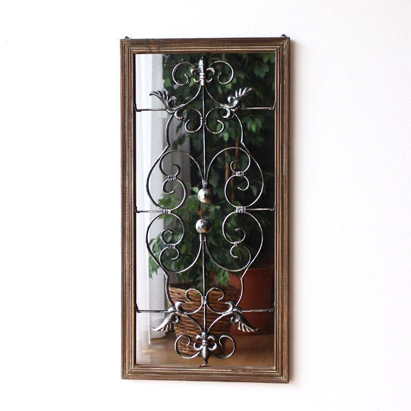 鏡 ウォールミラー 壁掛け ミラー おしゃれ アンティーク風 木製 アイアン ヴィクトリアン調 シャビーウッドとアイアンのクラシックな壁掛けミラー 【送料無料】 [vin1974]