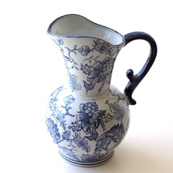 フラワーベース 花瓶 陶器 花器 おしゃれ シノワズリ アンティーク 大きい 花入れ シノワズリーなピッチャーベース L 【送料無料】 [vin2121]