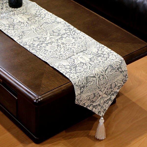 テーブルランナー ロング おしゃれ タッセル付き モダン 北欧 テーブルクロス テーブルセンター Strawberry Thief テーブルランナー GY 180cm [vin2562]